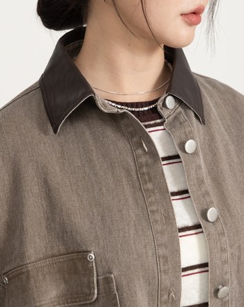 巴恩風皮質翻領牛仔襯衫外套(三色)