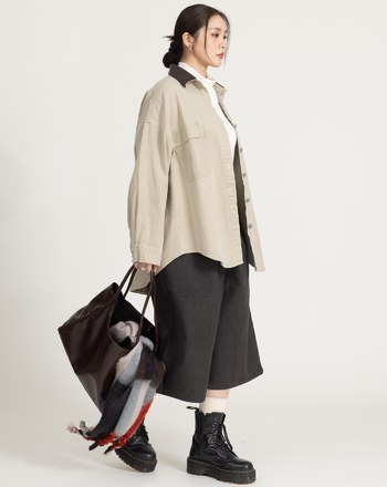 巴恩風皮質翻領牛仔襯衫外套(三色)