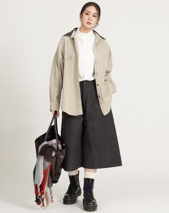 巴恩風皮質翻領牛仔襯衫外套(三色)