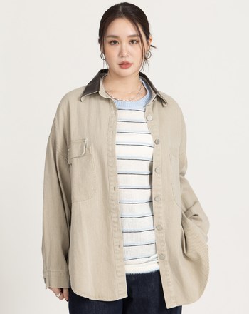 巴恩風皮質翻領牛仔襯衫外套(三色)