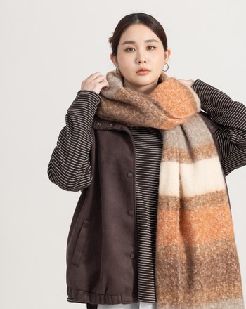 馬海毛配色條紋圍巾(三色)