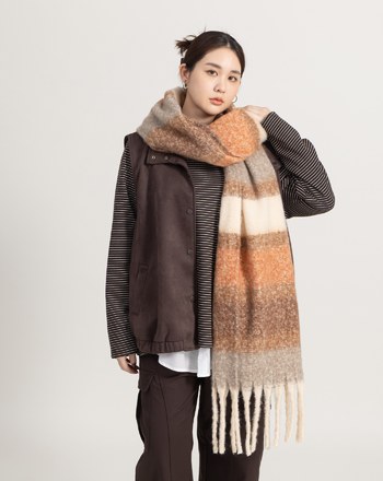 馬海毛配色條紋圍巾(三色)
