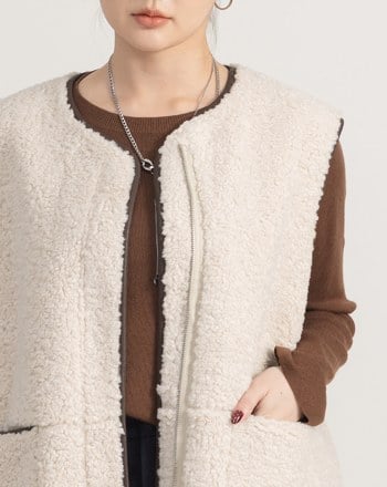 圈圈毛雙口袋開襟背心(兩色)