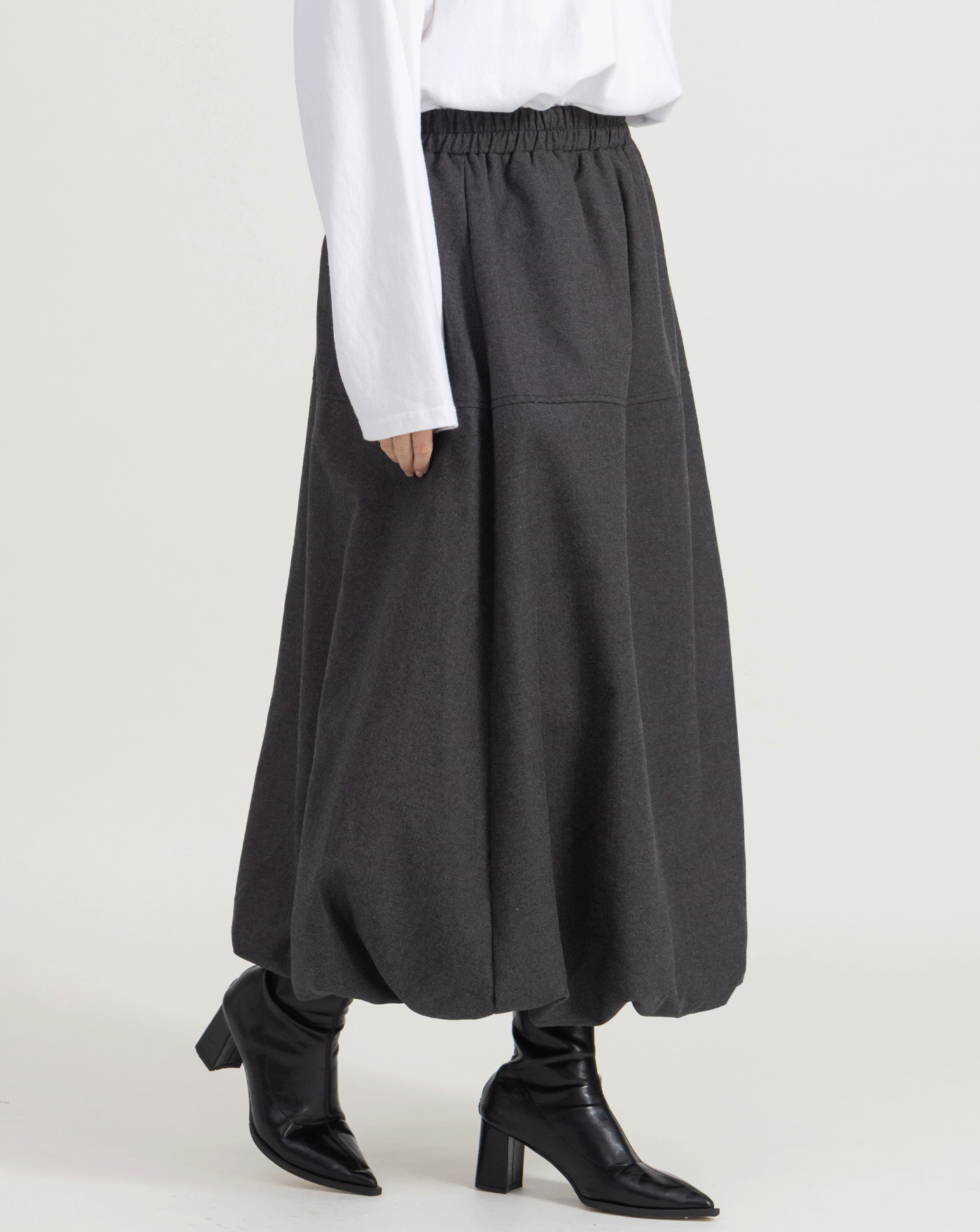 毛呢全腰鬆緊花苞裙(兩色)