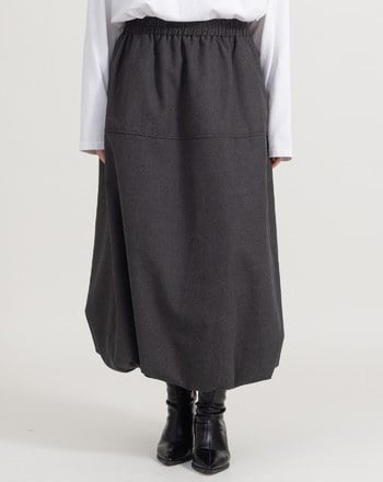 毛呢全腰鬆緊花苞裙(兩色)