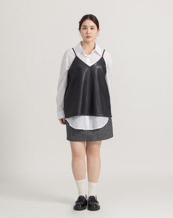 雙色織紋全腰鬆緊羊毛短裙