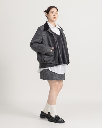 雙色織紋全腰鬆緊羊毛短裙