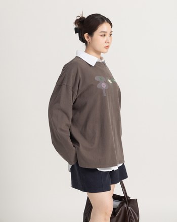 絨感純棉圖案設計長袖T恤(兩色)