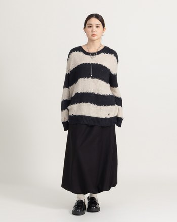鬆弛感黑白條紋粗針織上衣