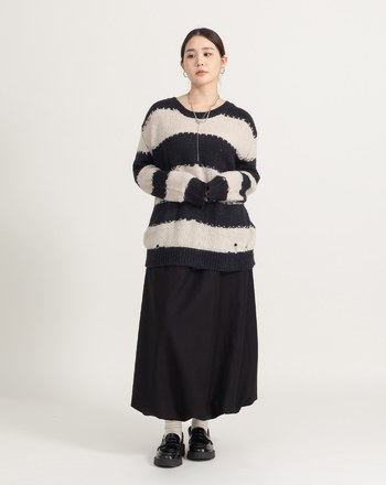 鬆弛感黑白條紋粗針織上衣