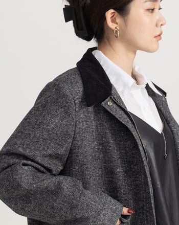 巴恩風羊毛鋪棉短版外套